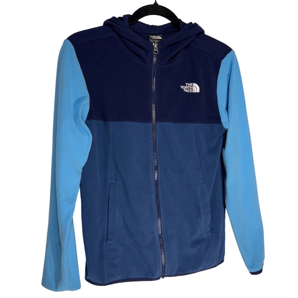 The North Face Glacier Full Zip Hoodie Blue Colorblock Fleece Size 14/16 EUC